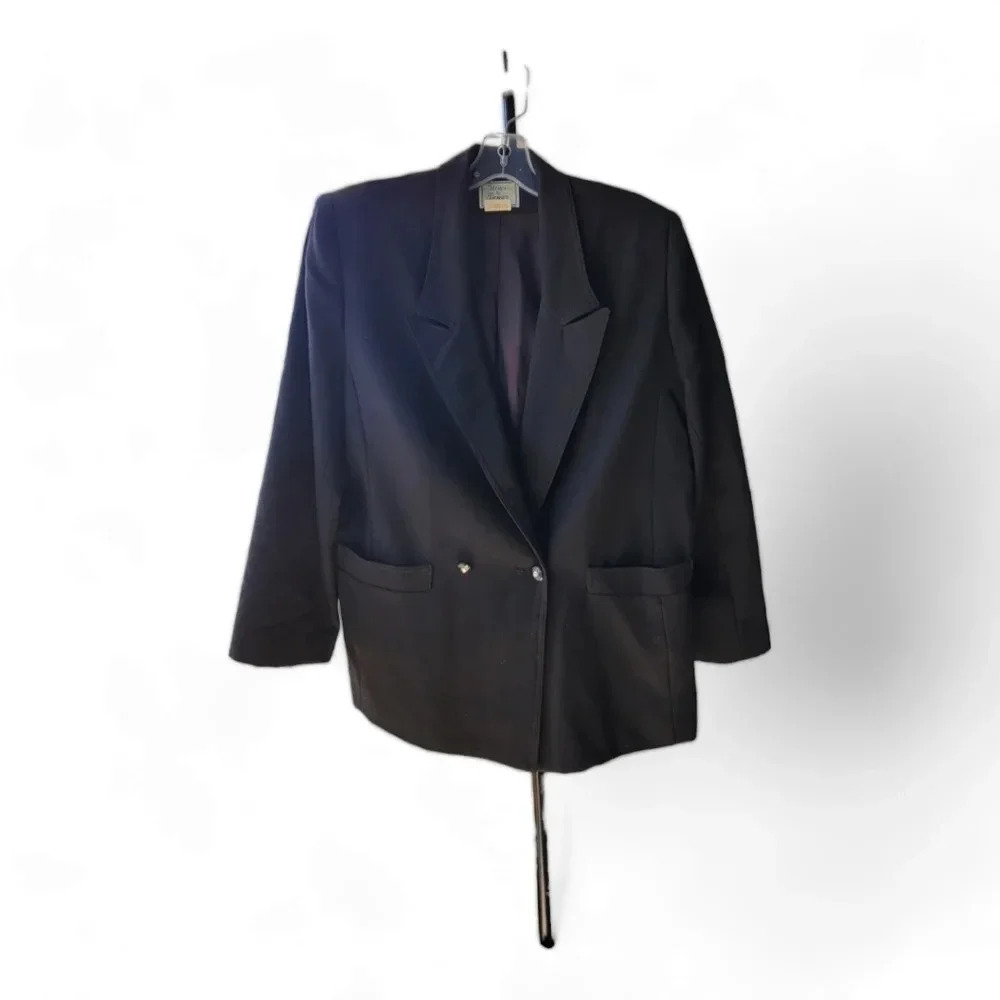 Petites by Demaro Black  Wool Blazer Jacket Pockets 9-10